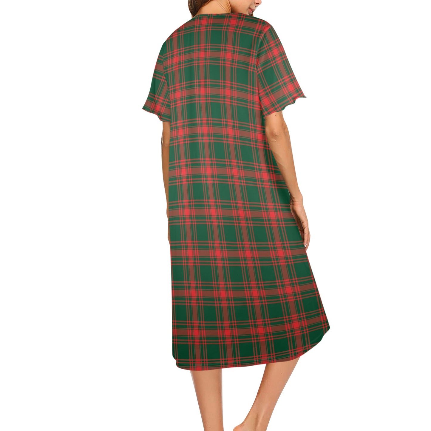 Christmas Menzies Button up Sleep Shirt Women's Button Front House Dress（Model Sets 20）